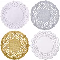 Paquete combinado de 4 pulgadas redondo redondo – Encaje de papel blanco y lámina metálica plateada dorada por The Baker…